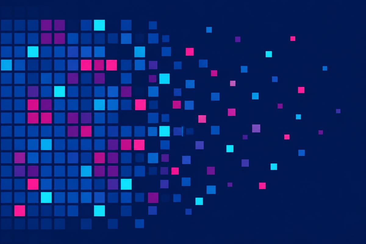 Abstract geometric composition in brand blue and magenta representing partnership structures