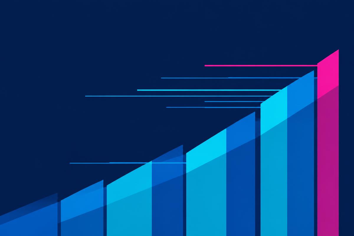 Layered geometric pattern in navy and cyan suggesting long-term projections